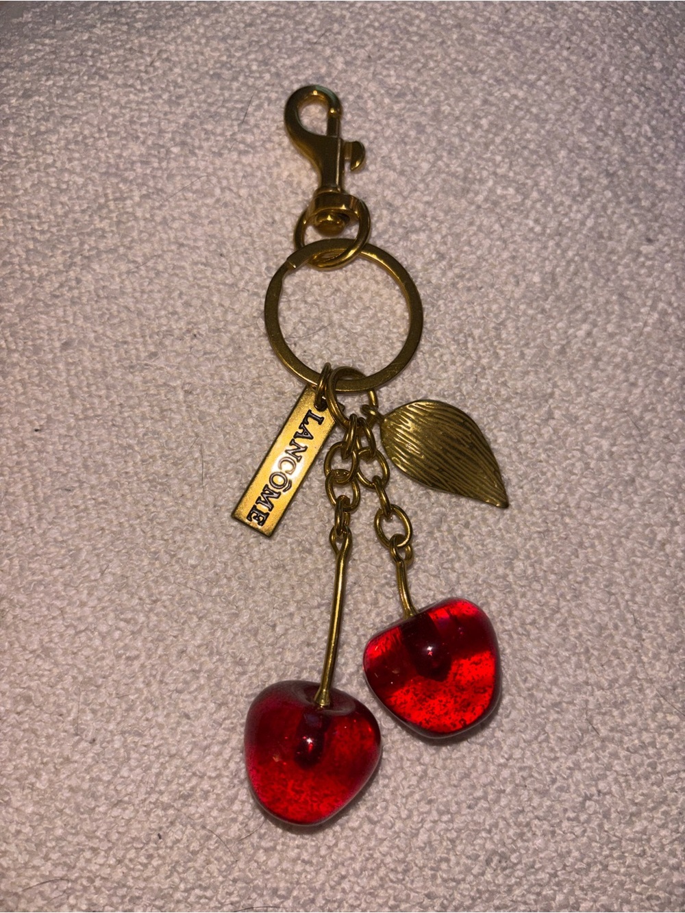 Red Cherry Charm Keychain with Gold Accents - Lancome